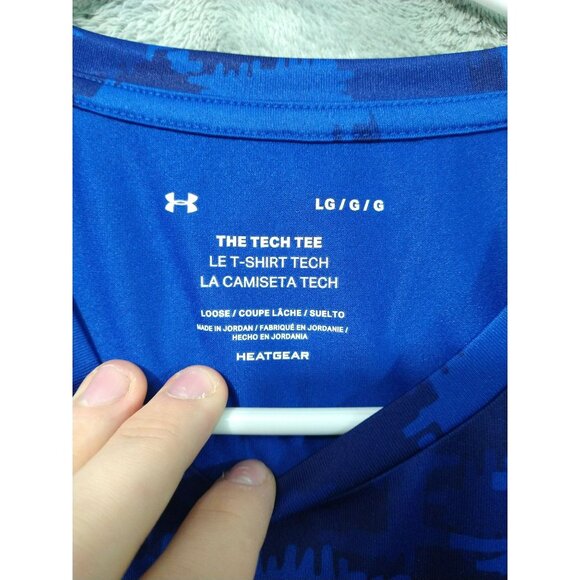 Under Armour Shirt Mens Large Blue Camo Tech Tee Short Sleeve Heat Gear Loose - Picture 5 of 10